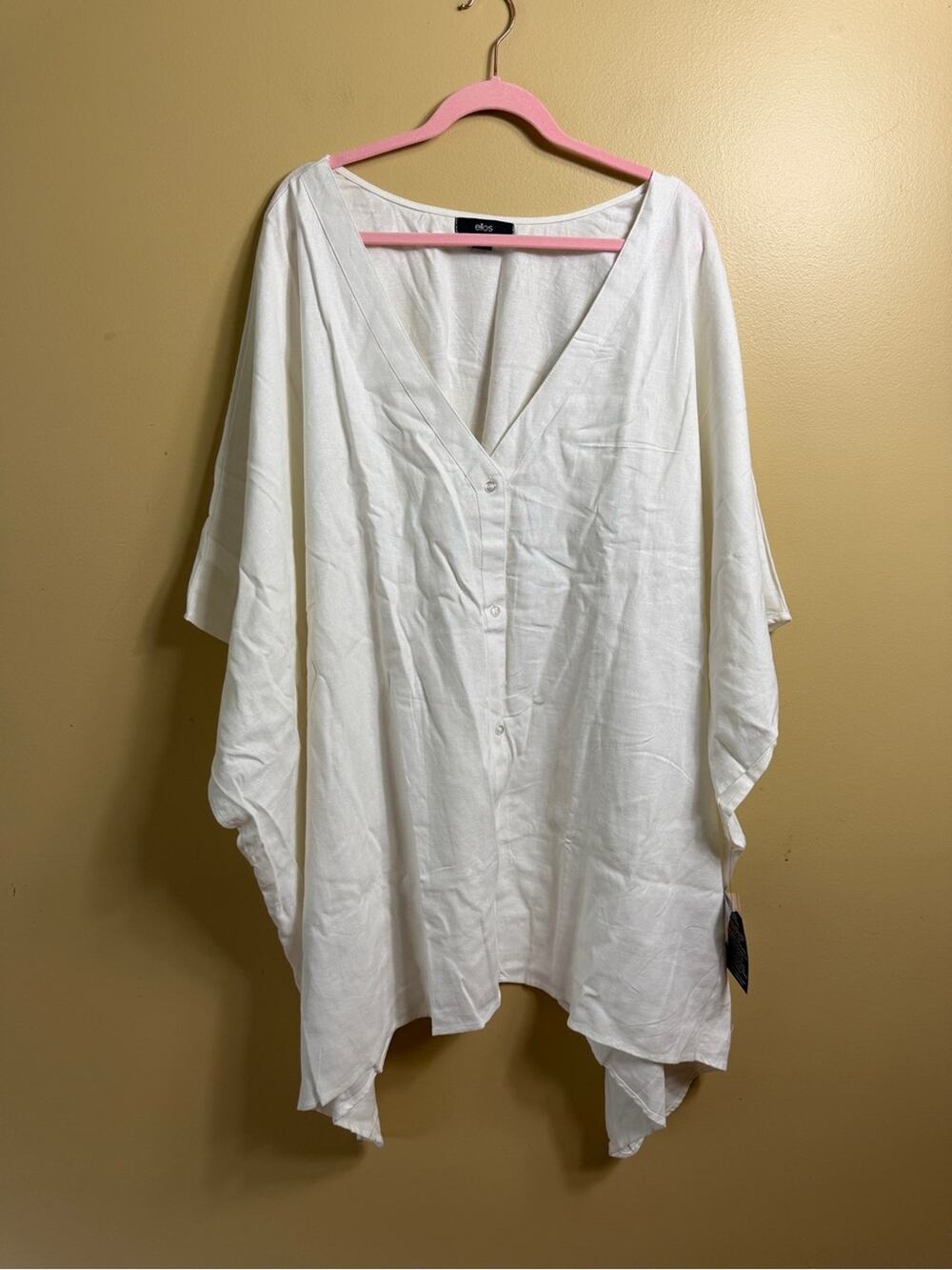 NWT Ellos 6X linen blend white button down oversize tunic